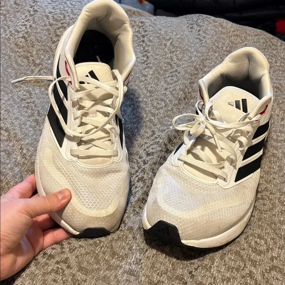 Adidas Men's White Athletic Shoes with Black and Red Accents - Picture 3 of 8